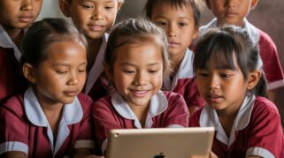 Ekspresi penuh kekaguman dari sekelompok siswa sekolah dasar di desa terpencil Nusa Tenggara ini menjadi potret bagaimana teknologi digital membuka jendela pengetahuan baru di pelosok negeri. (AI)
