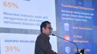 Wamenkomdigi Nezar Patria menyampaikan visionary speech dalam OJK Financial Innovation Day (Digination Day) Tahun 2026 di The Ritz Carlton, Mega Kuningan, Jakarta. (foto: Humas Kemkomdigi)