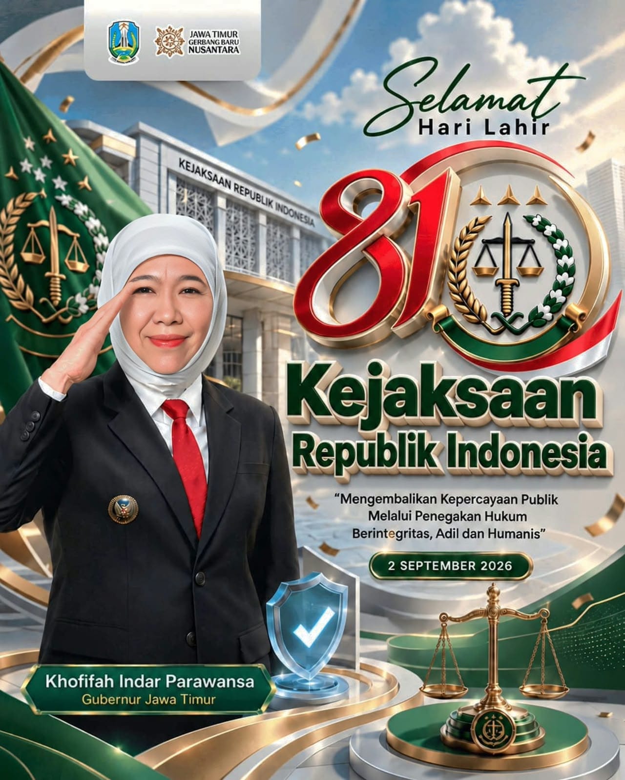 Hari Lahir Kejaksaan RI ke-81, Khofifah Tegaskan Pentingnya Penegakan Hukum yang Adil dan Humanis