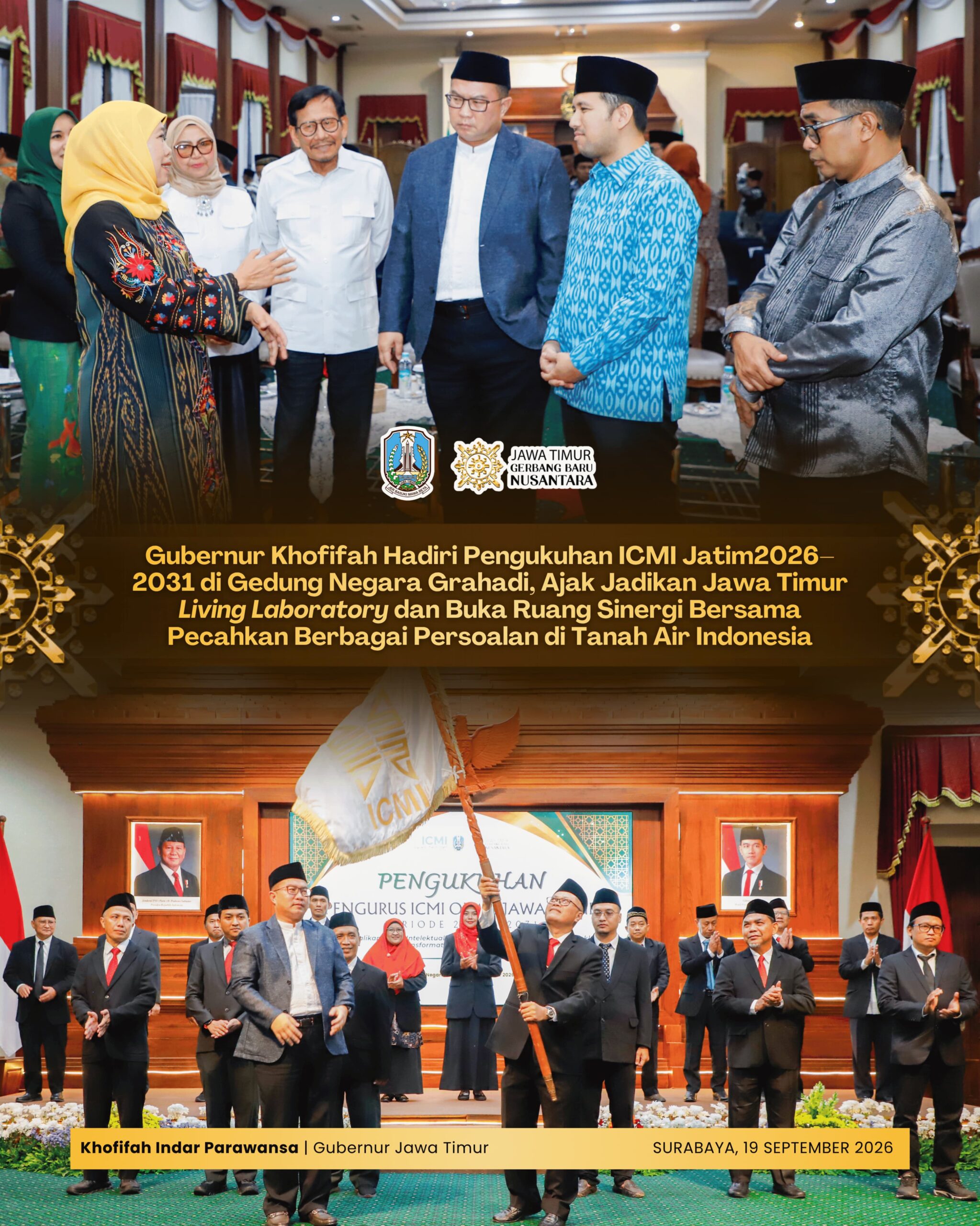 ICMI Jatim 2026–2031 Dikukuhkan, Khofifah Ajak Perkuat Sinergi Bangun Jawa Timur