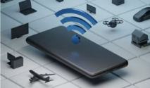 Ilustrasi smartphone dengan sinyal WiFi kuat dikelilingi perangkat IoT terhubung