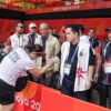 Menpora Erick Thohir merayakan pencapaian medali emas kontingen Indonesia