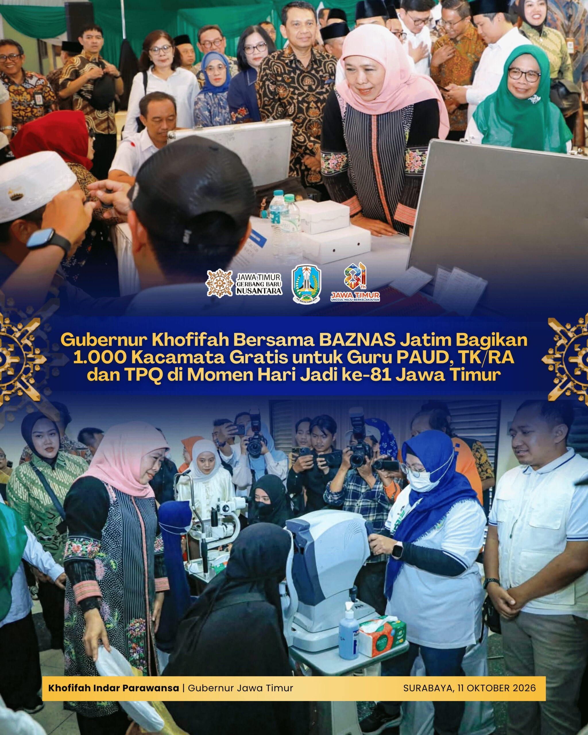 Guru PAUD hingga TPQ Terima 1.000 Kacamata Gratis dari Khofifah dan BAZNAS Jatim