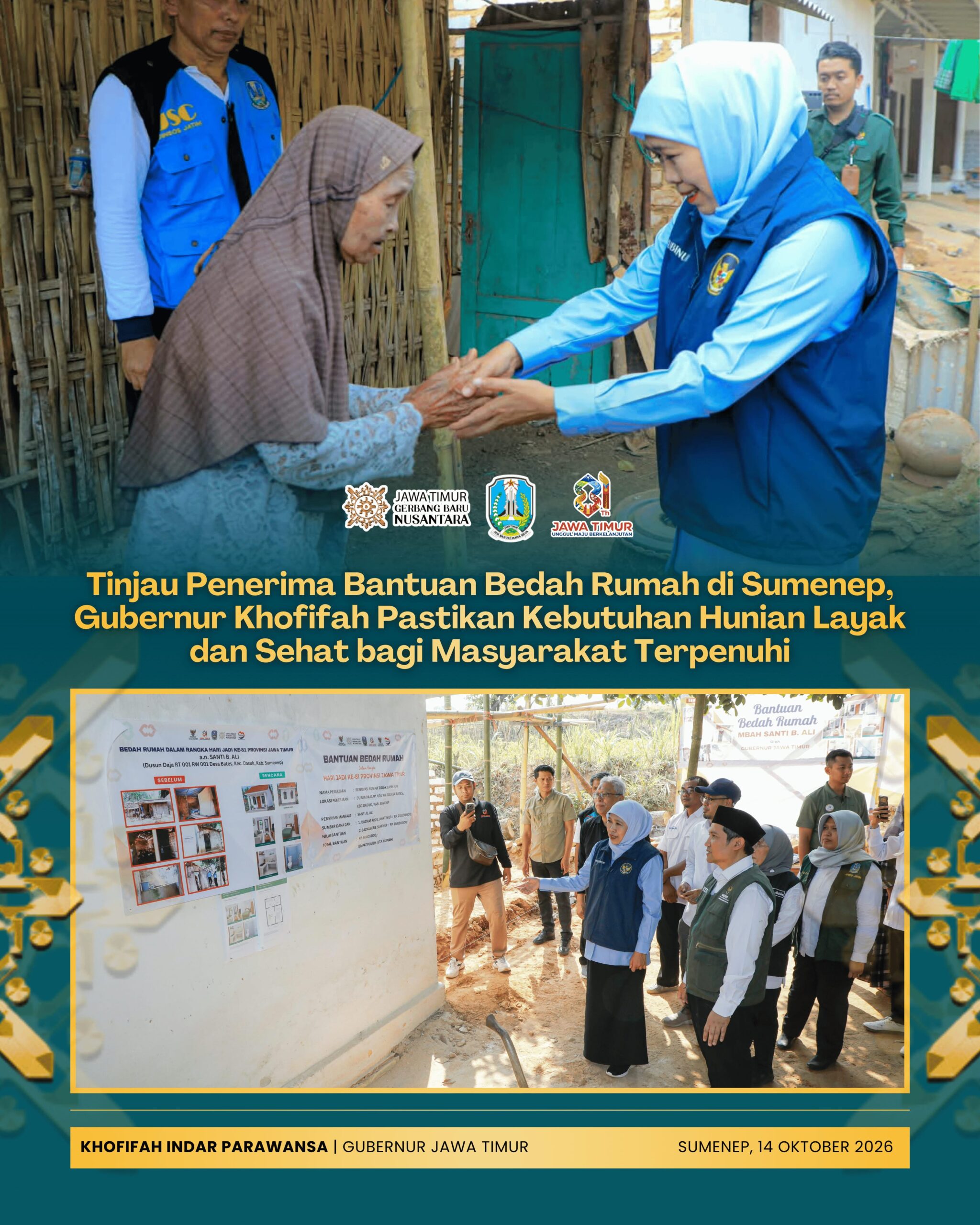 Tinjau Program Bedah Rumah di Sumenep, Khofifah Pastikan Kebutuhan Hunian Layak Terpenuhi