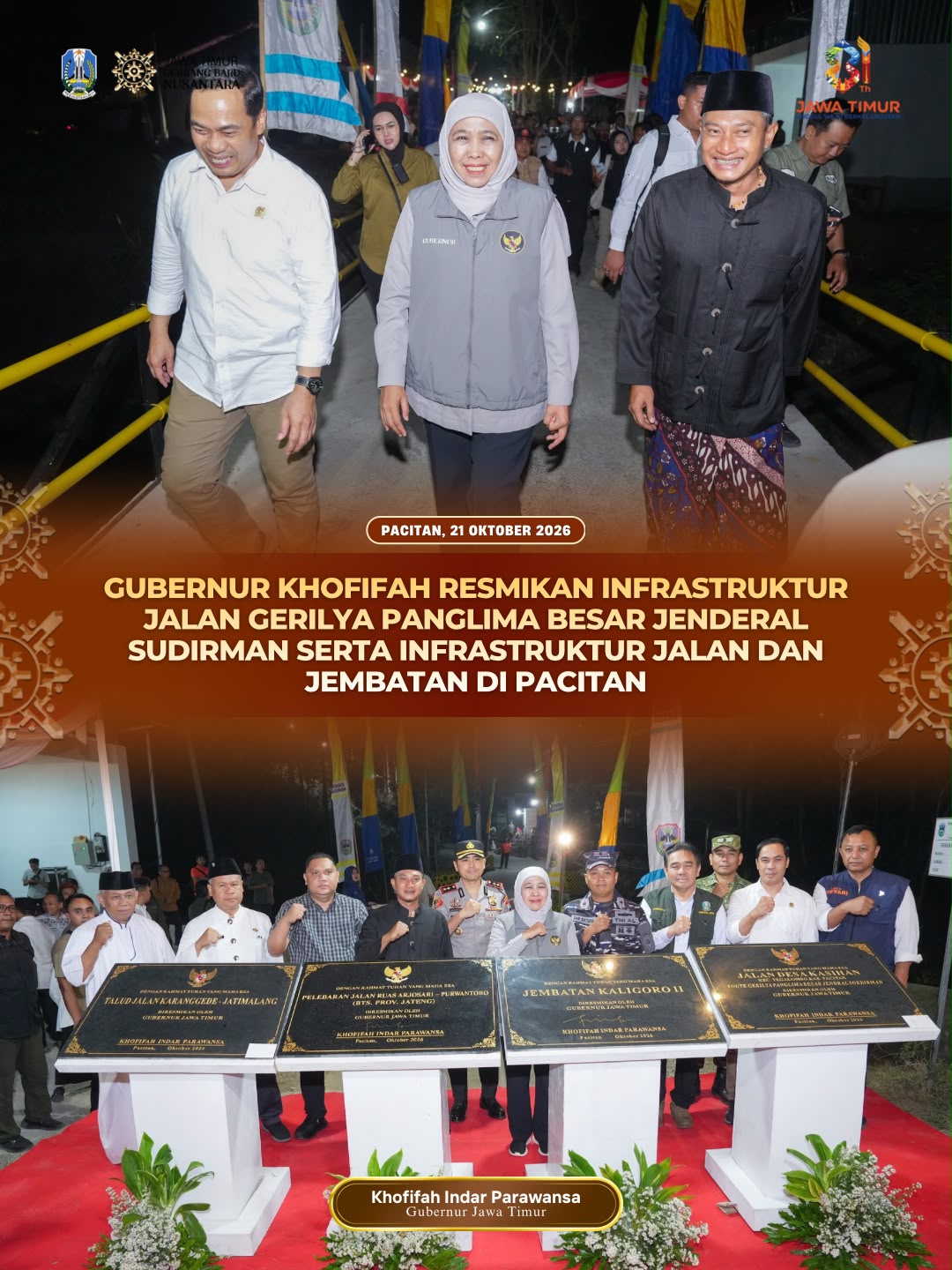 Khofifah Resmikan Jalan Gerilya Jenderal Sudirman serta Sejumlah Infrastruktur di Pacitan