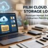 Ilustrasi perbandingan antara penyimpanan cloud dan storage lokal untuk amankan dokumen penting.